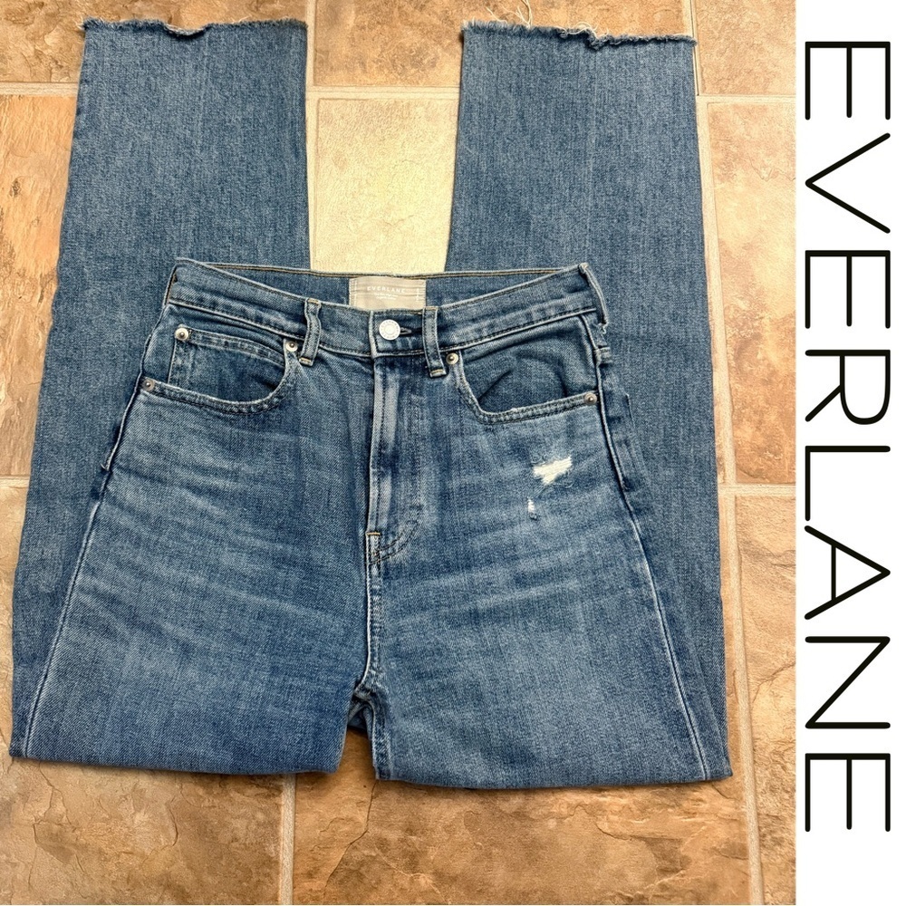 SOLD Everlane Way-High Jean Women’s 24R Distressed Raw Hem Straight Leg Denim - Picture 2 of 7